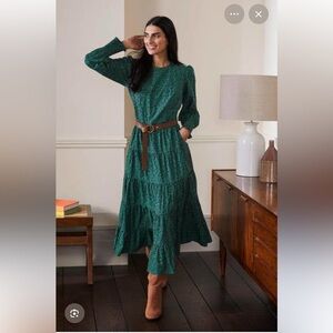 Boden Tiered Long Sleeve Green Midi Dress sz 6